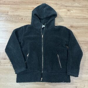 Varley Womens Sherpa Fleece Full Zip Hoodie Jacket Black Gold Hardware Small